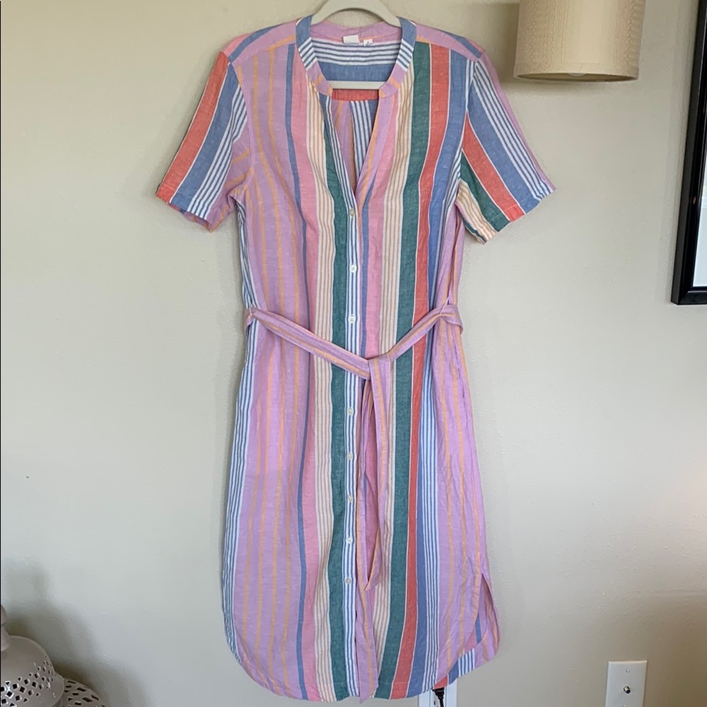GAP Striped Midi Shirtdress in Linen-Cotton Size 6 - Picture 2 of 6